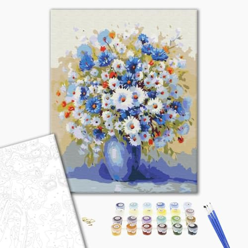 Brushme Kit de peinture par numéros Bouquet de fleurs sauvages Peinture par numéros 40 x 50 cm avec cadre cadre avec pinceau et peintures acryliques Cadeau et décoration