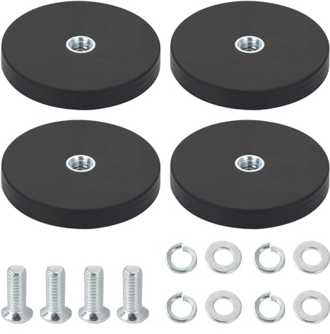 UTEBIT 4 Stück Gummierte Magnete, 43mm Anti-Rutsch Magnete Extra Stark 8.5kg Haftkraft Magnetischer Montagesockel mit M6 Innengewinde für Lichtleisten, Fahrzeuge und Außenbereiche