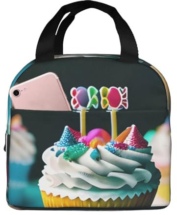 BBEXJIGY Stilvolle auslaufsichere Lunch-Tasche mit Happy Birthday-Kuchenaufdruck, tragbare Handtasche – Arbeit, Strand, Picknicks, im Freien