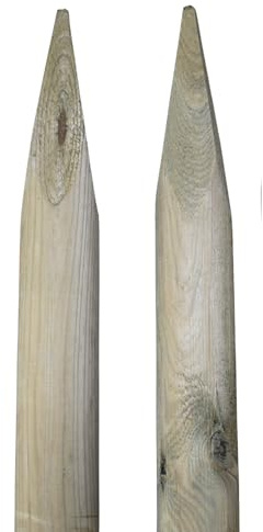 TIMBERMIK ø 8cm 2-Pack Paletti di Legno a Punta Lunghezza: 240 cm Recinzione Tondo Staccionata Pino Torniti Giardino Impregnato Verde oliva
