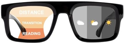 SKYWAY Selbsttönende Gleitsicht Lesebrille Gleitsichtbrille Herren, Große Quadratische Photochrome Progressive Multifokal Computerlesebrille mit Blaulichtfilter(Schwarz,3.5)