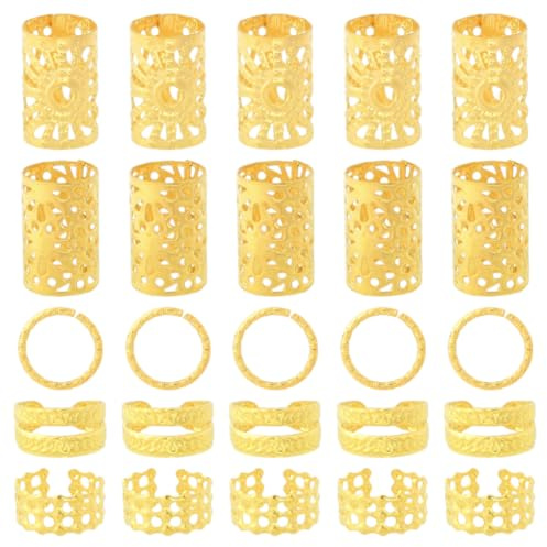 SUNNYCLUE 1 Box 200 Stück 5 Stile Goldene Dreadlock Perlen Haarspiralmanschetten Aus Metall Verstellbare Flechtmanschetten Clips Haarringe Für Dreadlocks Zubehör Zöpfe Frisurenschmuck Makramee Extensi