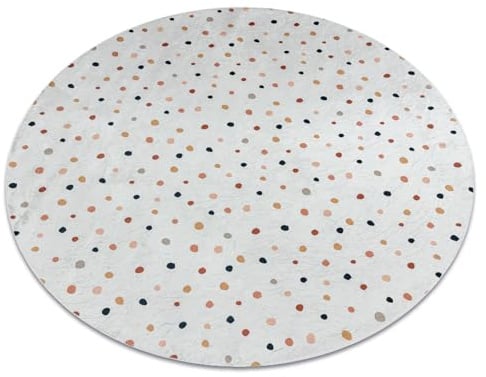 rugsx Bambino 47890 rund Kinderteppich mit Muster „Punkte” - Waschbar, Anti-Rutsch, weiß/braun Kreis 160 cm