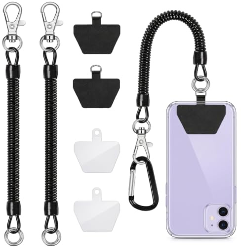 Tharvolex 2 Pack Coiled Phone Lanyard Anti-Theft Phone Strap, Heavy Duty Retractable Tether Safety Leash for Smartphones, Adjustable Outdoor Sports Strap for Skiing Hiking Climbing