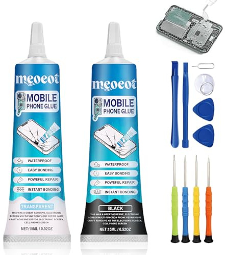 Meoeot Mobiltelefon skärmlim,Starkt Smartphone-lim,Transparent Mobiltelefonlim för Skärmreparation, Multifunktionslim för reparation av mobiltelefonram,Smartphones, Surfplattor (15 ml*2)