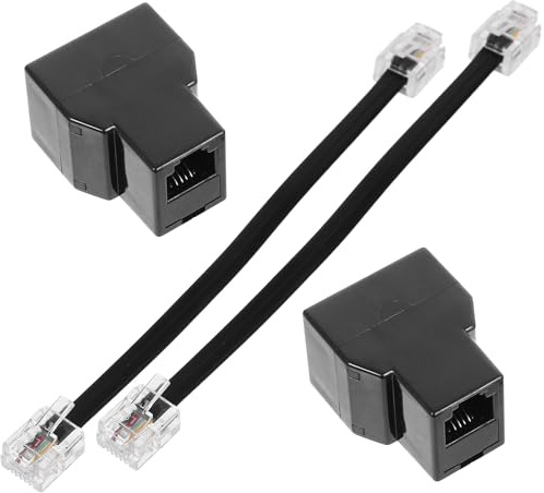 MALUGOGO 2 Stück Rj11 Telefon Splitter 6P4C Abnehmbar Rj14 4 Adriger Telefonadapter für Telefone Fax Modem Schwarz