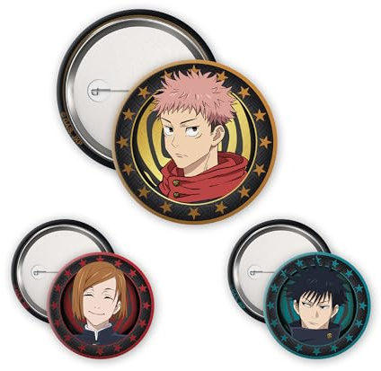 ABYSTYLE Jujutsu Kaisen Badges Pack Yuji, Megumi & Nobara – Offizielles Produkt – Set Badges Metall Hohe Qualität Manga Anime
