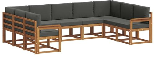 vidaXL Outdoor-Sofagarnitur mit Kissen 9 pcs Natur und Anthrazit, Stylisches Outdoor-Sofa-Set, modernes Garten-Sofa, Bequeme Sitzgelegenheit im Freien, wetterbeständige Akazienmöbel