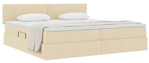 vidaXL Aufbewahrungsbett mit Matratze Creme 200 x 200 cm Holzwerkstoff, Rechteckiges modernes Schlafzimmer, hydraulisches Liftbett, Polyester-Kopfteil, platzsparende Möbel für cleveren Stauraum