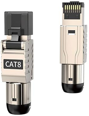 ZOERAX 2-Pack Cat 8 RJ45 Connector Tool Free, Cat8 Field Termination Plug Shielded RJ45 Modular Plugs for 2000MHz 2GHz 40G Double Shielded Solid LAN Cable 22AWG-24AWG