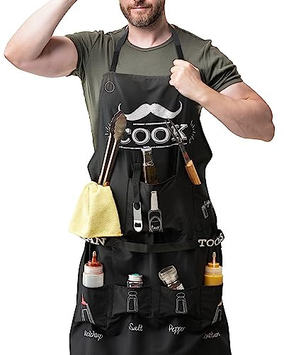 Bramble Lustige Grillschürze für Männer, Grillmeister Schürze mit Kapuze, 7 Taschen & Flaschenöffner - Grill Geschenke für Männer