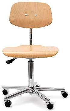 Modulor höhenverstellbarer Arbeitsstuhl, ergonomischer Drehstuhl aus Buchenholz, Schreibtischstuhl mit Gasfeder und Fußkreuz aus Alu, Natur