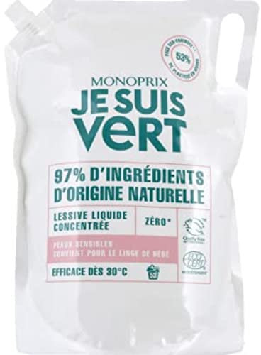 Monoprix Je Suis Vert Lessive liquide concentree, peaux sensibles - La bouteille de 1,98L