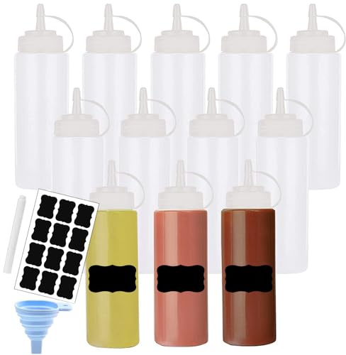 Squeeze Bottle Condiment Squeeze Bottles Plastic ketchup Squeeze Squirt bottle For Sauce,BBQ, Dressing, Paint, Workshop, Pancake Art Dispenser 12 pack 8 OZ