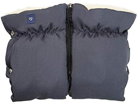 Zaffiro 2in1 Handschuhe für Kinderwagen Muff Handwärmer mit Fell 2-Teile mit Reißverschluss & Druckknöpfe, Wind und Wasserdicht (dunkelgrau)
