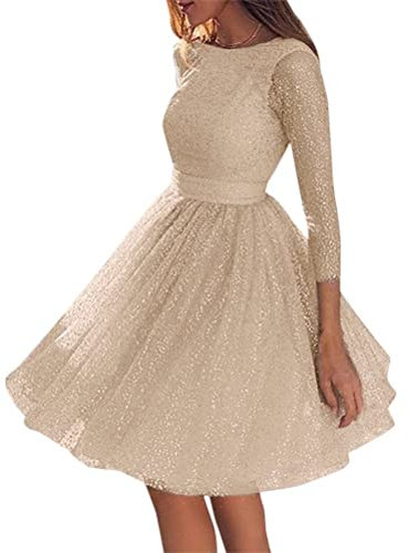 Mi-Longue Robe Brillante Paillette Tutu Tulle Dos Nu Elégant de Cocktail Champagne 38