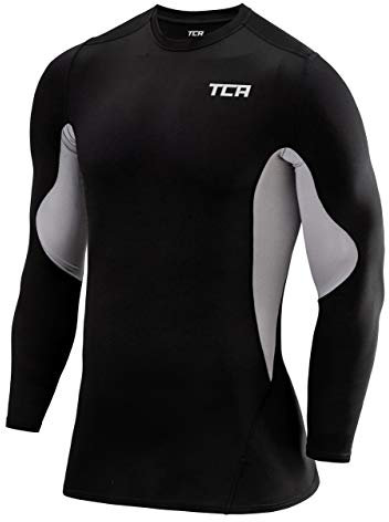 TCA Boys' SuperThermal Compression Base Layer Football Running Top Long Sleeve Thermal Under Shirt - Black/Cool Grey, 6-8 Years