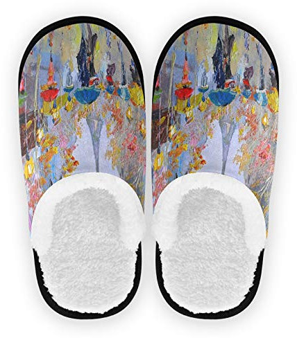 Mnsruu Pantoufles antidérapantes en coton avec peinture à l'huile - Pour la maison, l'hôtel, le spa, la chambre à coucher, les voyages - Taille L - Pour homme et femme