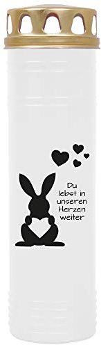 HS Candle Gedenkkerze für Haustiere mit Motiv, Tier - Grabkerze (Brenndauer ca. 170h), Motiv: Hase, in vielen Varianten