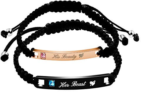 Uloveido Seine Schönheit und ihr Biest Paare Armbänder Set, handgefertigte Seil geflochtene passende Armbänder für Frauen Männer (Beauty Beast)