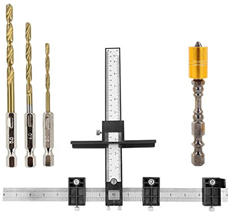 XTVTX Cabinet Hardware Jig Tool Set, Adjustable Punch Locator Drilling Template Guide Aluminum Alloy Wood Drilling for Handle Knob Pull Installation of Door and Drawer