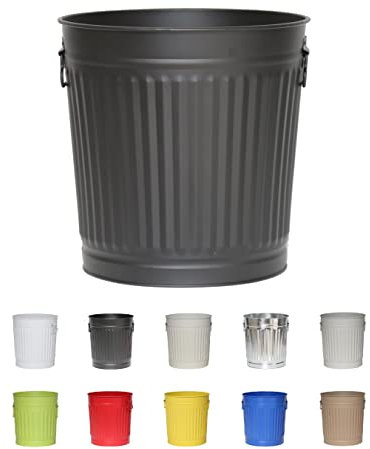 Jinfa | Cubo de basura de metal con asas | Contenedor vintage para interiores, reciclaje | Sin tapa | Negro | Tamaño: L | 36 cm de diámetro, 36,5 cm de altura | Volumen: 35 Litros
