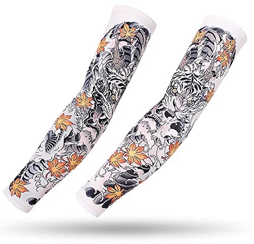 DETUCK Tattoo Ärmel Ärmlinge Arm Ärmel, Armwärmer Sleeves UV Sonnenschutz Armstulpen, Arm Sleeves Kühlung UPF 50+, Kompressions Tattoo Cover Armstulpen (ein Paar) (Tiger, L)