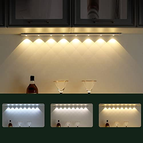 LED Schrankleuchte Küche mit Bewegungsmelder Unterbauleuchte Batteriebetrieben Akku Kabellos USB Aufladbar Dünn Schranklicht mit Schalter Magnetic Lampe,3000K/4000K/6000K,Grau (80cm 8LEDs 3600mAh)