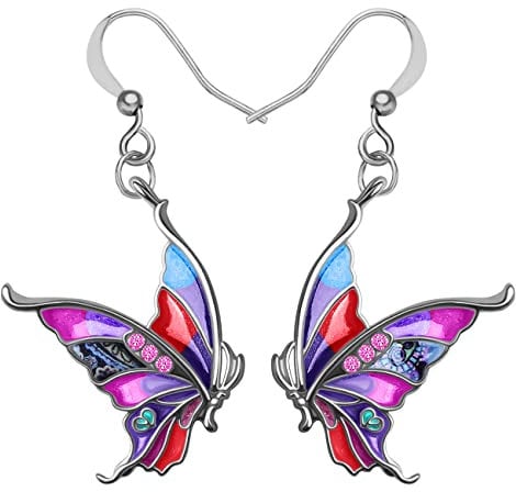 Emaille Legierung Strass Schmetterling Ohrringe baumeln Mode Insekt Schmuck für Frauen Mädchen Charme Geschenk (Veilchen)