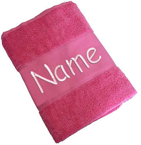 Elefantasie Handtuch Badetuch Badehandtuch aus 100% Baumwolle mit Namen personalisiert Bestickt Pink 50x100cm