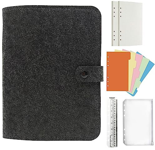 Jalach Filz Ringbuch a5 a6 nachfüllbar, A6 A5 Binder mit 90 Blatt Papier gepunktet Notizbuch Ringordner Tagebuch Planer Kalender Organizer für Arbeit Schule Rezepte Reise
