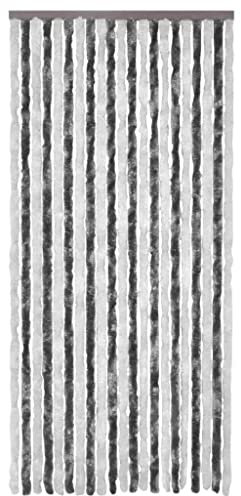 Vorhang aus Fleece, Chenille, 100 x 220 cm, Grau und Weiß, Türvorhang, Fliegenschutz, Schutz gegen Insekten, für Wohnwagen