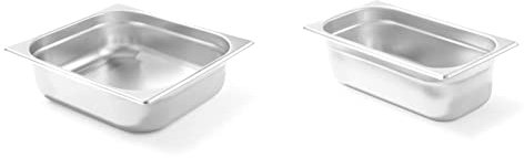 Hendi 800232 Gastronormbehälter, Temperaturbeständig von -40° bis 300°C, 9L, GN 2/3, 354x325x(H) 100mm, Edelstahl & 800430 Gastronormbehälter, 4L, GN 1/3, 325x176x(H) 100mm, Edelstahl