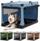 Petsfit Transportbox, Verstellbarer Stoffbezug mit Spiraleisenrohr, Zusammenklappbare Transportbox Hund Auto mit 3 Tür-Design, Einfach zu Transportieren, Leicht zu Verstauen, XL, Blau