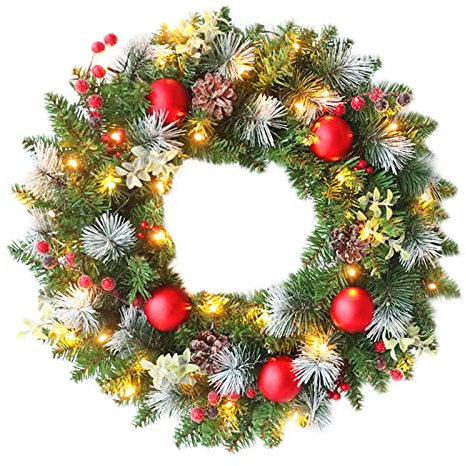 LED Weihnachtskranz Mit Lichter,Adventskranz Künstlich Mit Lichtern,Türkranz Weihnachten Außen Mit Rot Kugeln,Weihnachtskranz Haustür Deko,Türkranz Weihnachten,Weihnachtsdeko Tür,Weihnachtsdeko (20cm)