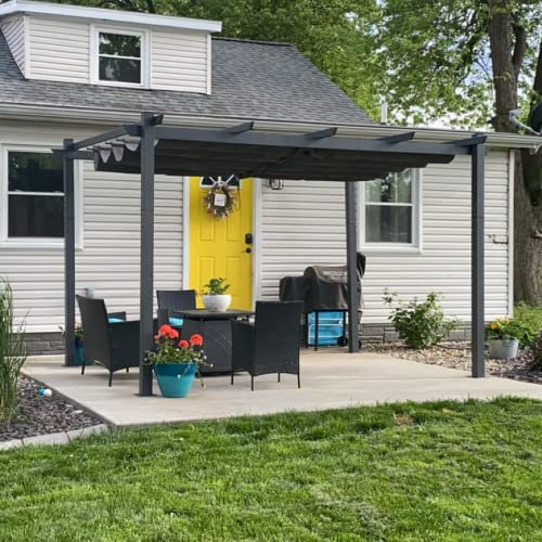 PURPLE LEAF 3.3 X 4 M Metal Pergola with Retractable Roof, Large Garden Pergola for BBQ, Outdoor and Patio, Grey