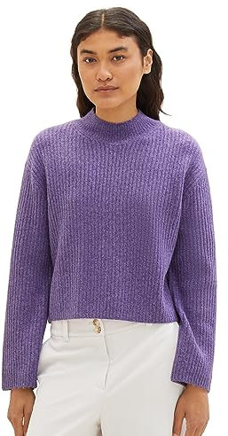 TOM TAILOR Denim Women's 1038104 Basic Jumper with Ribbed Structure, 32543-Lilac Melange, XL