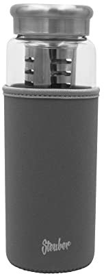 Steuber Glas Trinkflasche mit Sieb und Tasche, 750ml, grau, für Reisen, Freizeit und Büro