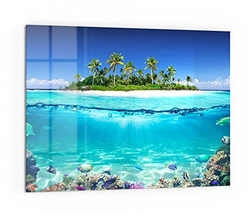 DEQORI Küchenrückwand Glas | Motiv Insel im tropischen Meer | 80x60 cm | Bad- oder Herd-Rückwand | Herdblende Spritzschutz für Küche & Badezimmer | Moderne Deko für Fliesenspiegel