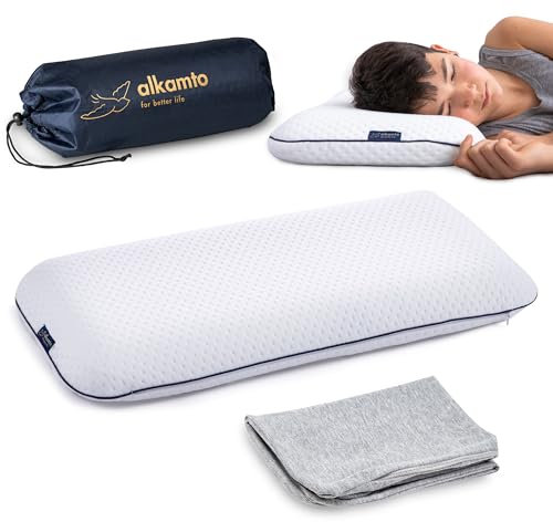 alkamto Ergonomisches Kinderkopfkissen |66x33| Öko-Tex |Memory Foam Flaches Kinderkissen | für Kinder und Kleinkinder ab 2 Jahre (60 x 33 x 6 cm) (60 x 33 x 6 cm + extra Kissenbezug)
