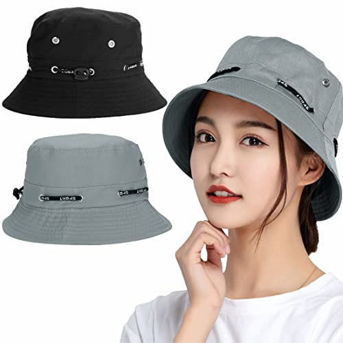 ITODA 2 Stücke Fischerhut Sommer UV Schutz Sonnenhut Frauen Herren Buschhut Faltbar Fischermütze Breite Krempe Sonnenmütze Einfarbig Anglerhut Unisex Eimerhut Outdoor Hut Eimerhut Wandern Angeln