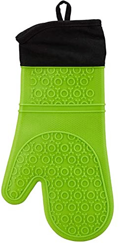 Lot de gants de cuisine en silicone extra longs et maniques en forme d'animaux - Gants de four en silicone avec doublure en coton doux - Gants de cuisine pour barbecues (vert, taille unique)