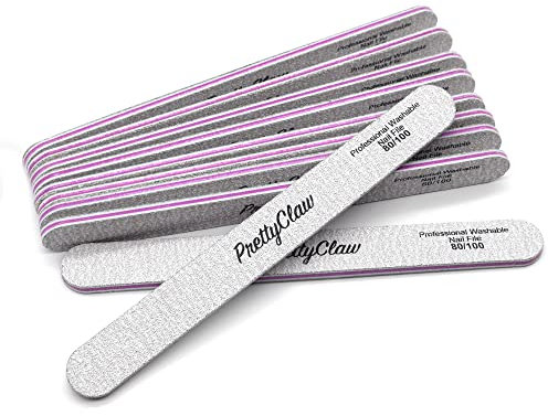 PrettyClaw Lima de uñas de manicura, grano 80/100, recta, de doble cara, para uñas, lima de uñas de 7 pulgadas (80/100-10 unidades)