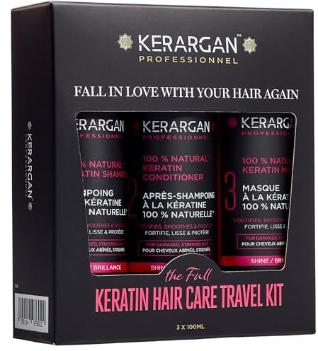 Kerargan - Ultra Reparatur Reiseset mit Keratin Shampoo, Spülung & Maske - Nährt, Glättet, Stärkt & Schützt auch unterwegs - Ohne Sulfate, Silikone, GVO - 3x100 ml