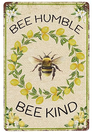 JOCASA Lemon Vintage Metallposter Bee Humble Garden Schild Dekoratives Outdoor-Retro Aluminium Metall Blechschild Wanddekoration Kunst Geschenk für Zuhause Draußen Bauernhof Garten Garage Outdoor,