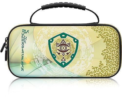 BRHE Tasche Case für Nintendo Switch/OLED , Rundumschutz Tragetasche für Switch Konsole & Zubehör, Harte Schutzhülle mit 10 Spielkartenfächern(Zelda-Gold)