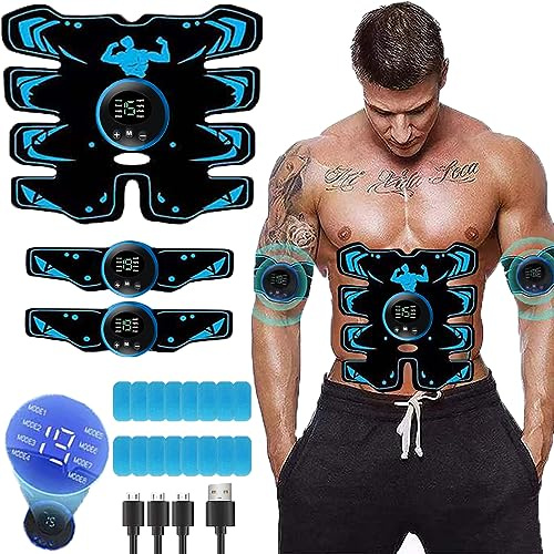 Jenylu EMS Muscle Stimulator ABS Trainer, Workout Home Fitness Device, 8 Modes 19 Intensities, With USB Rechargeable, For Abdominal/Arm/Leg/Hip Training