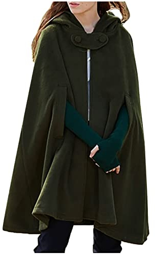 Cape en laine avec capuche pour femme - Vintage - Couleur unie - Poncho - Costume d'Halloween - Trench léger - Veste coupe-vent - Cape - Manteau ouvert sur le devant - Cardigan médiéval - Vêtements