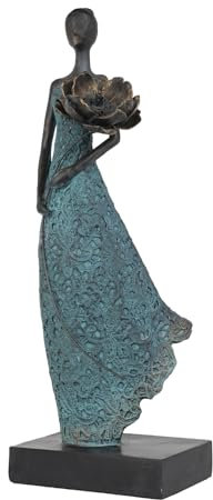 Guichifun Skulpturen, Heimdekoration, weibliche Statue – Kunstharz, Bronze, Frau, die Blumen hält, Skulptur, moderne kreative Heimstatue, Kunsthandwerk, Kunstware, Wohnkultur, Büro, Zimmer, Geschenke,