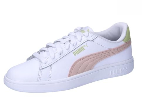 Puma Unisex Youth Smash 3.0 L JR Sneaker, Puma White-Island PINK-Pistachio Green, 37 EU